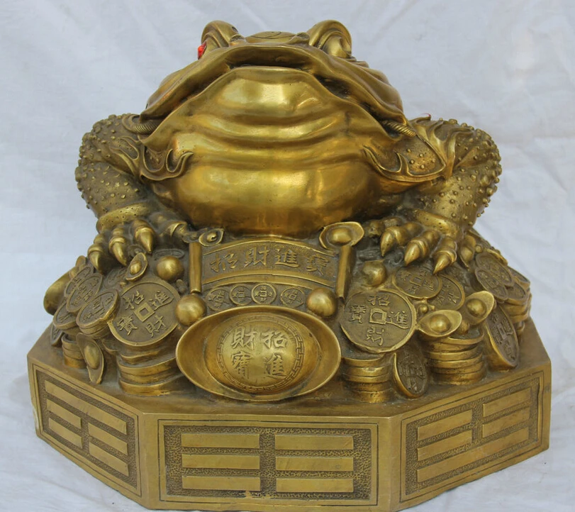 

Fast shipping USPS to USA S2427 17" Chinese Brass Folk Wealth Money Coin Golden Toad Spittor sculpture Statue