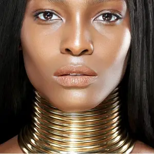 MANILAI Maxi Necklace Chokers Leather Collar African Jewelry Adjustable Gold-Color Vintage MANILAI Maxi Necklace Chokers Leather Collar African Jewelry Adjustable Gold-Color Vintage