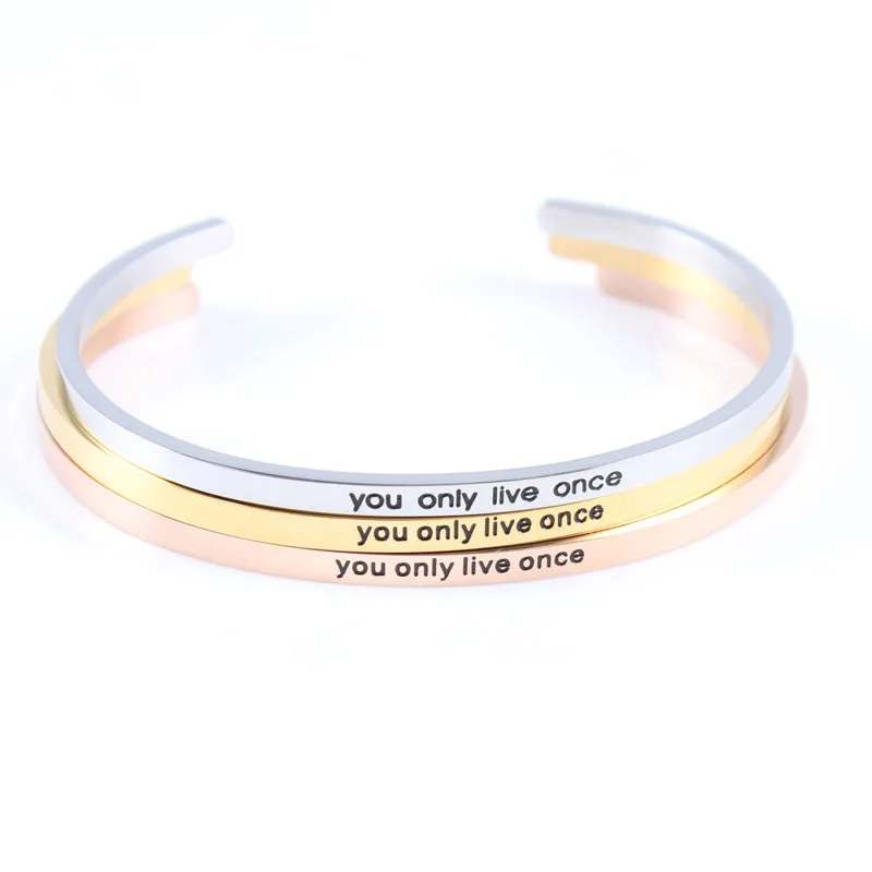 Модные ювелирные изделия из нержавеющей стали Титан серебро розовое золото сообщение ID браслет вдохновляющий браслет мантра браслеты