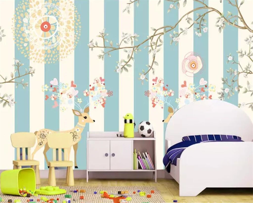 Beibehang Kustom 3D Wallpaper Estetika Sika Rusa Plum Gambar Kartun Kamar Latar Belakang Kertas Dinding Untuk Dinding 3 D Kertas Peint Backdrop Wallpaper 3d Wallpaperwallpaper For Walls AliExpress