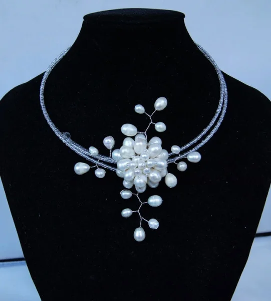 

beadwork necklace bid statement bridesmaid gifts Bead Necklace Pearl Choker With White Freshwater
