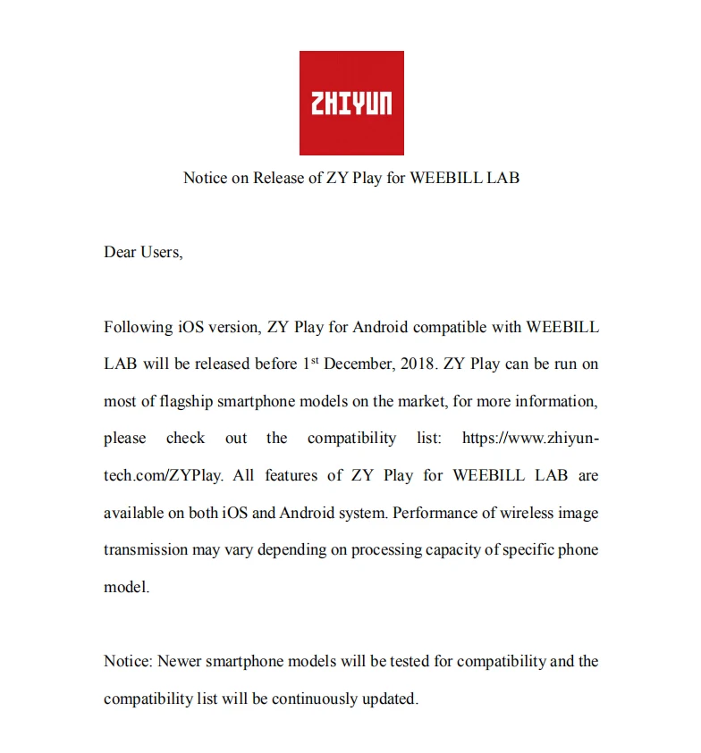 ZHIYUN Official WEEBILL LAB 3-Axis Image Transmission Stabilizer for Mirrorless Camera Sensor Control Handheld Gimbal in Stock