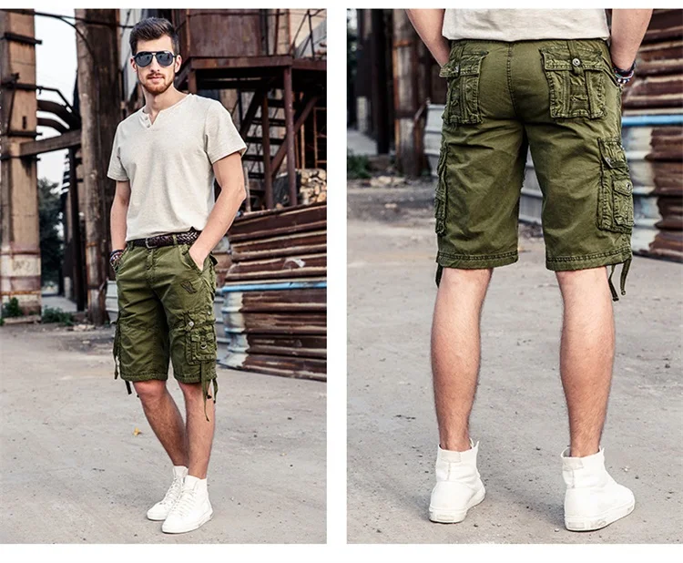 Летние мужские шорты Карго, однотонные хлопковые высококачественные военные мужские шорты