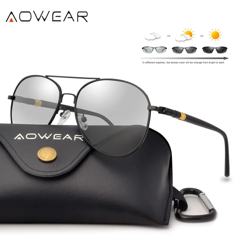 

AOWEAR Aviation Photochromic Sunglasses Men Polarized Chameleon Glasses for Day or Night Driving UV400 Goggles Sun Glasses