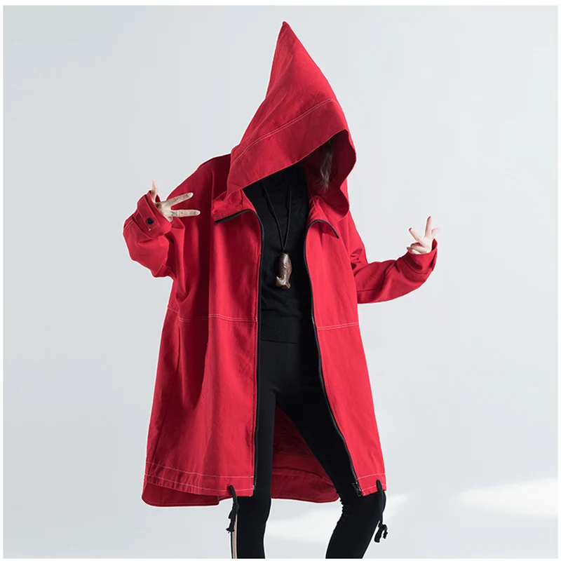 Autumn Oversized Hooded Jacket Female Long Plus Size Windbreaker Harajuku Jacket Hip Hop Funny Women Coats And Jackets