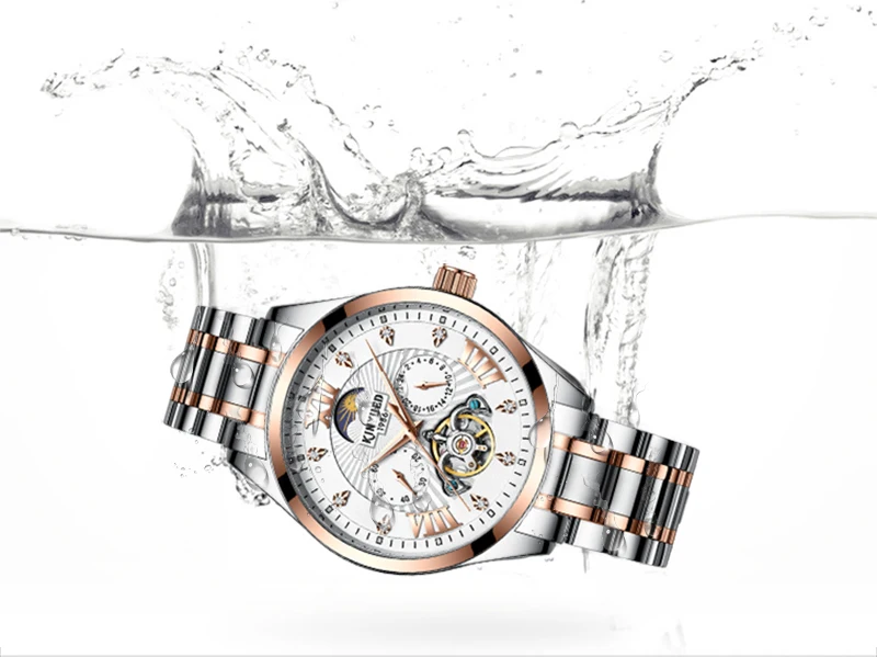 KINYUED новые модные роскошные бизнес автоматические мужские часы из нержавеющей стали водонепроницаемые Moon Phase механические часы мужские наручные