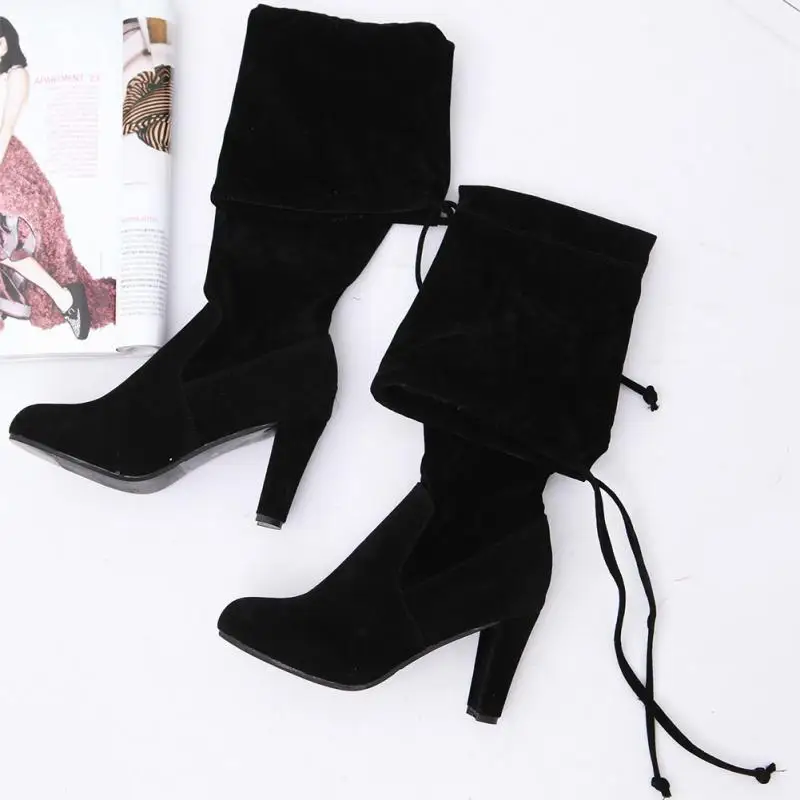 Fashion Over-the-knee Boots Women High Heel Boots Female Winter Shoes Woman Slim Knee-high Boots Women Winter Boots Plus Size 43