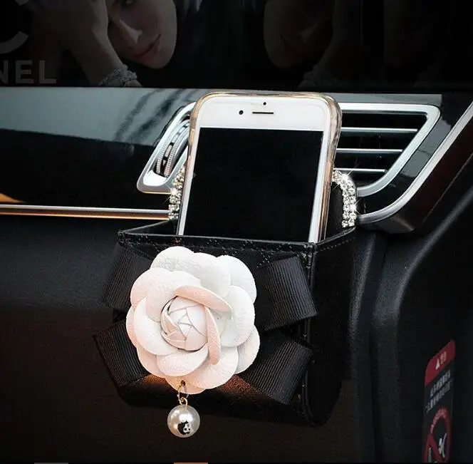 Rose Camellia Crystal Leather Car Set 3
