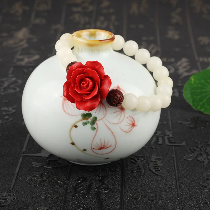 Zen White Bodhi украшенные бисером резные розы Cinnabar натуральная роспись из розового