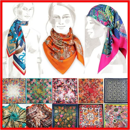 Женский атласный шарф из искусственного шёлка 90 х90 см 26 цветов|women square silk scarves|square