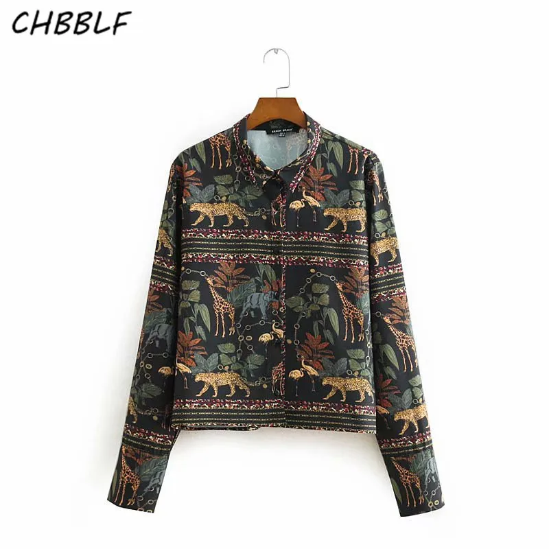 CHBBLF, Женская Ретро блузка с принтом, животный узор, рубашки с длинными рукавами, винтажные Женские повседневные шикарные топы, blusas CDC8953