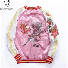 Демисезонный Для мужчин/Для женщин Курточка бомбер Китайский ветер шелковой вышивкой Двусторонняя Бейсбол пиджаки молодежное пальто Верхняя одежда HF304