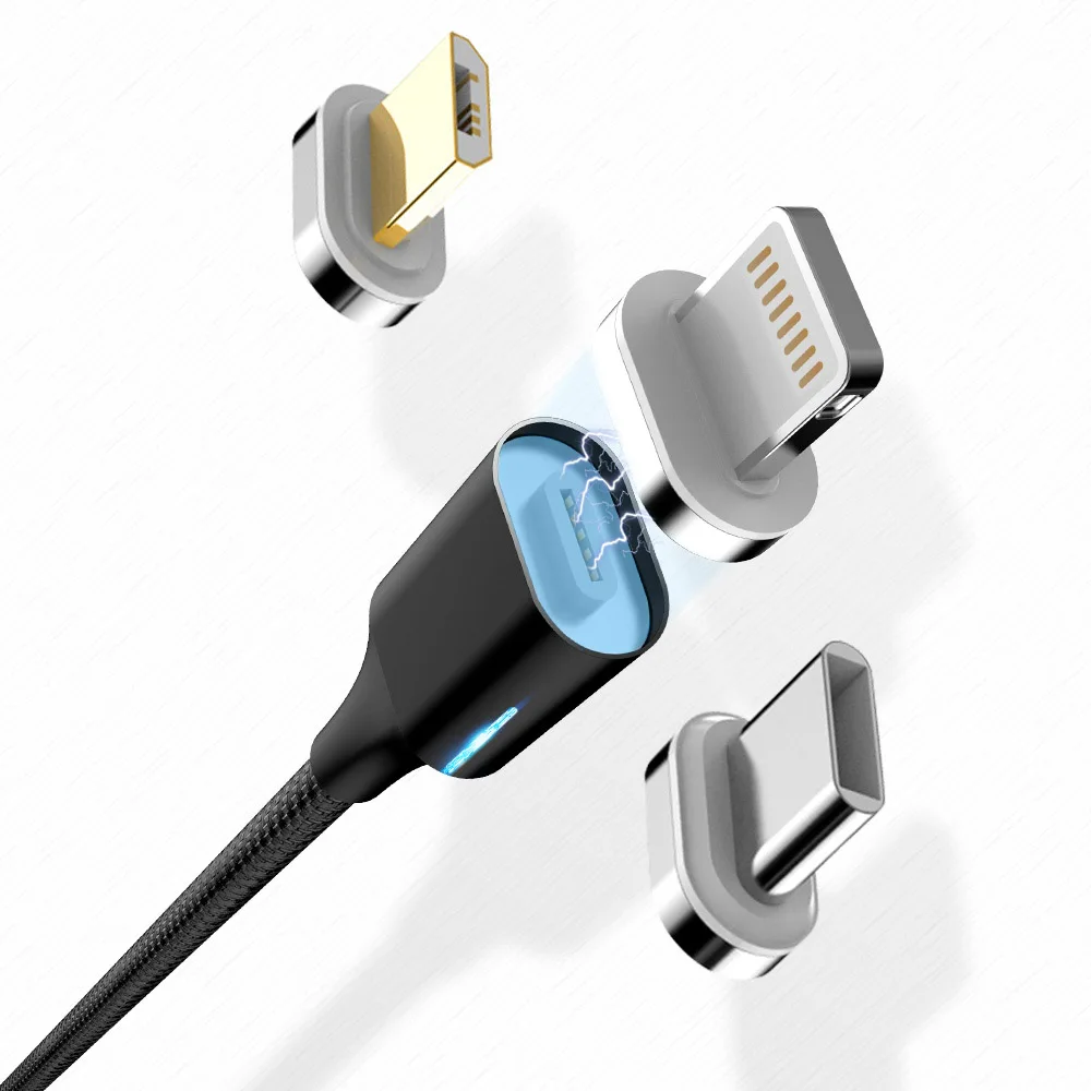 Светодиодный магнитный кабель Micro USB Type C для быстрой зарядки iPhone Xiaomi 8 9 Redmi 4 5 5AHuawei
