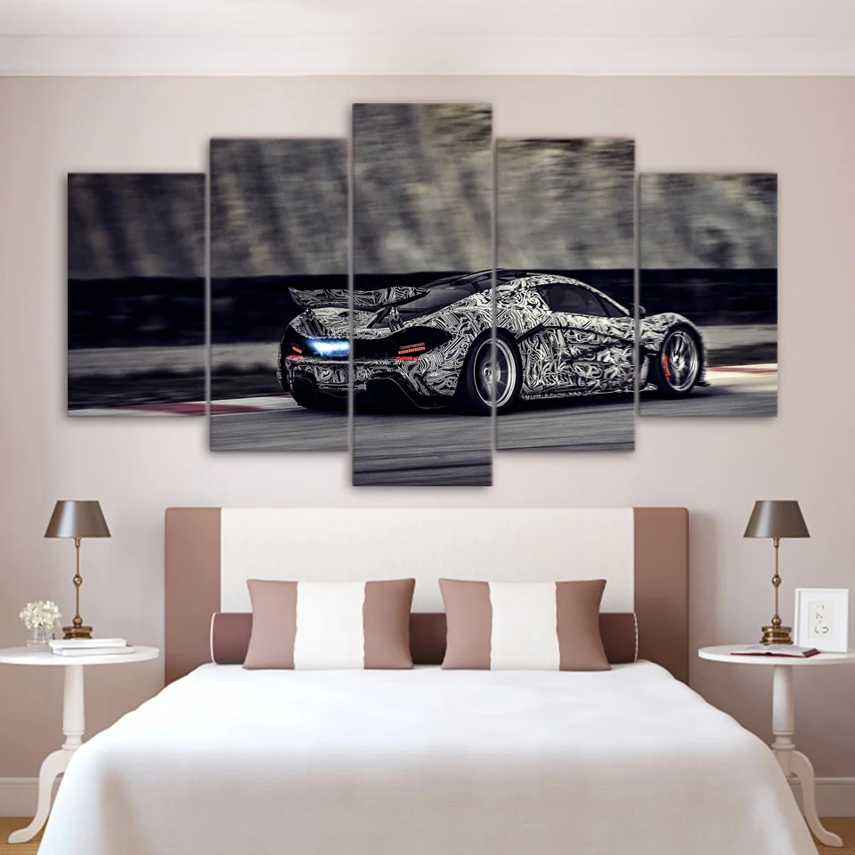 Modern Abstract Painting HD Printed Wall Art Pictures For Living Room Decor 5 Piece White Stripes Car Canvas Poster | Дом и сад