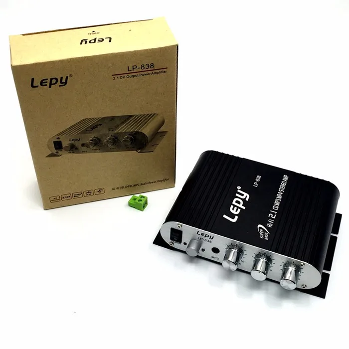 Wholesale 100% Original Brand Lepy Lp-838 2.1 3 Channel Stereo Mini Computer Car Amplifier 3.5mm Headphone out Subwoofer Out keyboard amp
