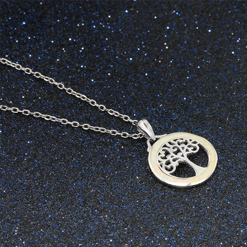 Sterling Silver 925 Pendant Necklace For Women Fine Jewelry Opal Tree Round Openwork Korean cc For Engagement Party Gifts - Image 5