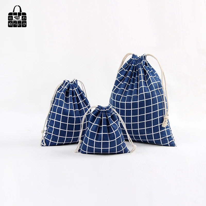 RoseDiary Simple Plaid 100% Cotton Bunch Pocket Travel Accessories Clothing Toys Storage Bag Organizers Bag Multi-Function Bag