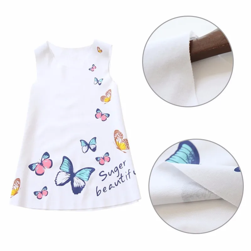 Детское платье без рукавов для девочек 2-7 лет Летняя шелковая одежда для девочек платья принцессы с бабочками для маленьких девочек