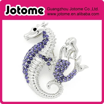 

Purple Seahorse and Mermaid Crystal Pin Brooch 1.5 x 1.75 inches