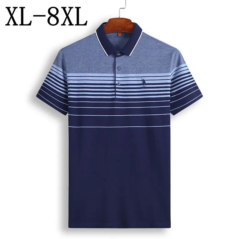 

2019 New Summer Striped Polo Shirt Men Casual Business Male Polo Shirts Short Sleeve High Quality Polo Homme Size 6XL 7XL 8XL
