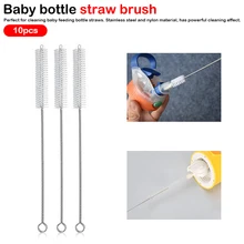 Multipurpose Cleaning Tools Baby cleaning nylon brush slender brush cleaning Stainless Steel Brush 10pcs bottle straw brush