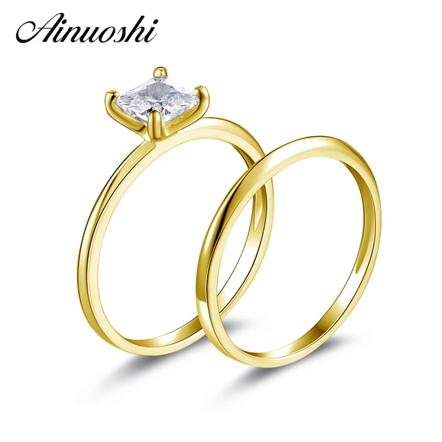 Ainuoshi 10k Solid Yellow Gold Wedding Ring Sets Solitaire Princess Ainuoshi 10k Solid Yellow Gold Wedding Ring Sets Solitaire Princess Cut Sona Simulated Diamond Rings Women