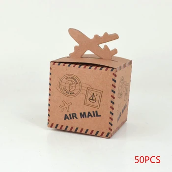 

50Pcs Retro Air Mail Kraft Paper Candy Boxes Gift Boxes for Wedding Party Favors