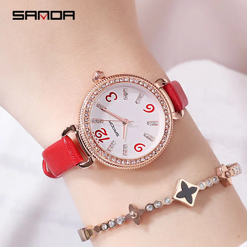 

SANDA New Women Watches Relogio Feminino Leather Strap Diamond Watch Women Fashion Elegant Ladies Watch Reloj Mujer Clock