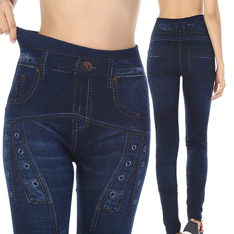 Sfit женские узкие брюки с высокой талией, леггинсы с принтом, эластичные узкие джинсы с имитацией принта, спортивные брюки для бега, плюс размер
