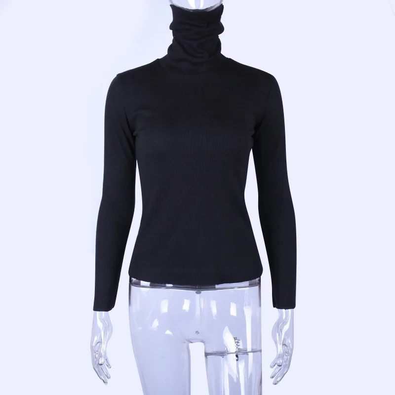 black t shirt Неоновая водолазка флуоресцентная зеленая рубашка Vetement Femme Kawaii Harajuku черный вязаный Топ Облегающая белая футболка женская с длинным рукавом - Цвет: black t shirt