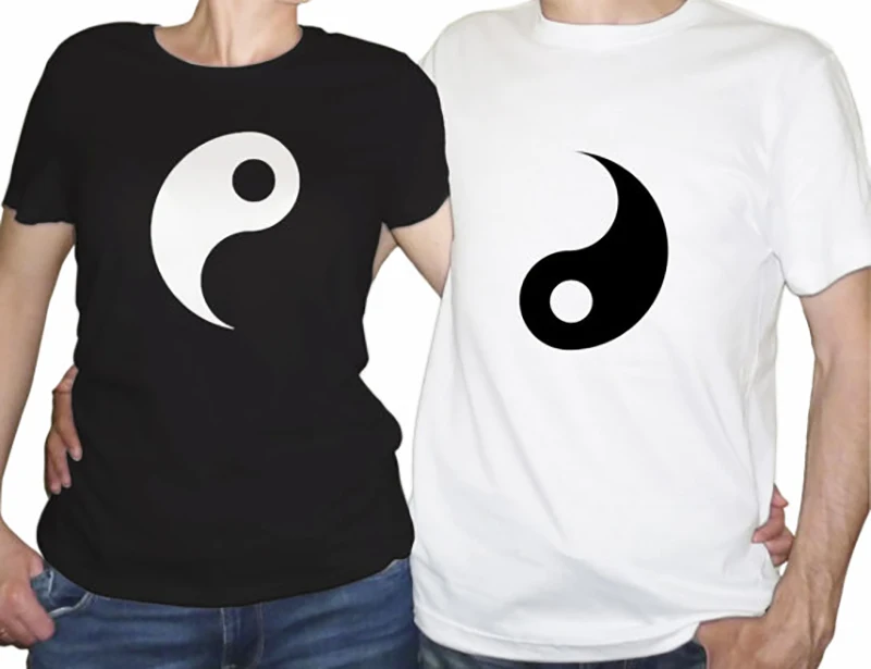 Tumblr размера плюс футболка футболки для пары Ying Yang одежда пар творчески Забавные
