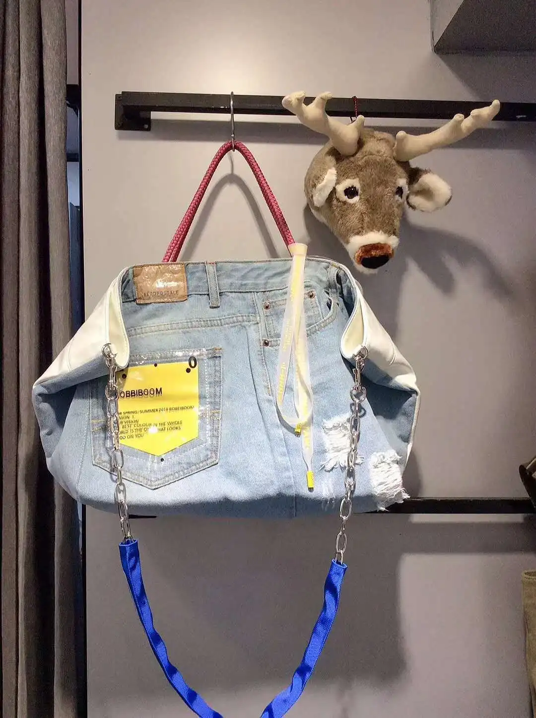 

Fashion letters denim chain sling bag shopping handbag shoulder genuine cow leather ins steet cowboy high quality free drop ship