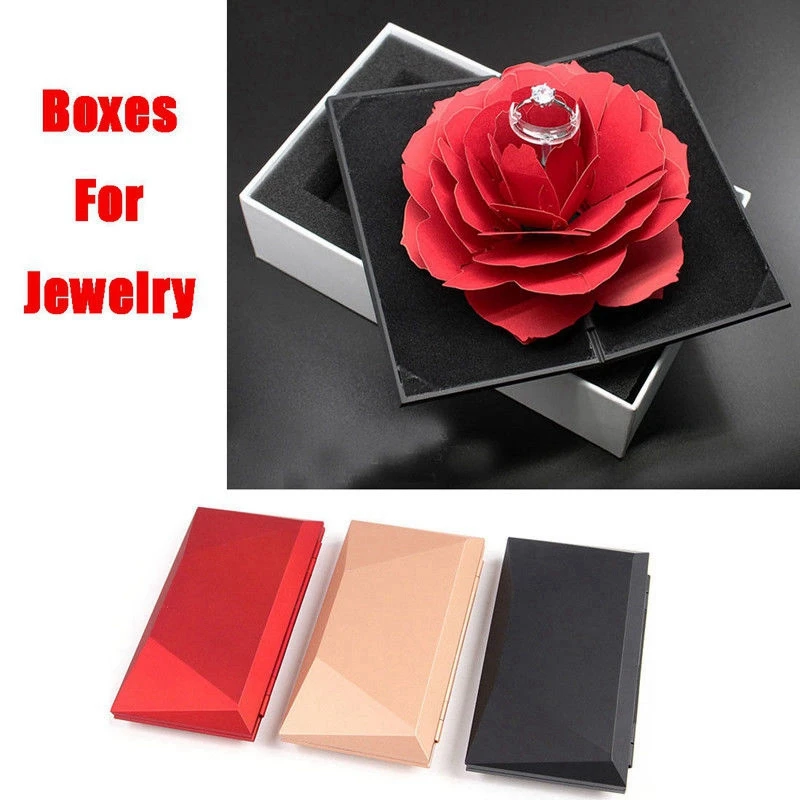 

Foldable Rose Ring Box For Women 2019 Creative Jewel Storage Paper Case Small Gift Box For Rings