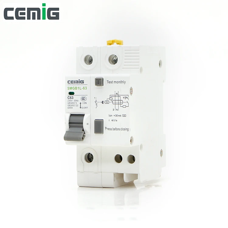 Cemig 1P+ N RCBO миниатюрный выключатель утечки MCB фазовая линия+ Нейтральная+ защита от утечки УЗО SMGB1L-63 1P+ N AC230V