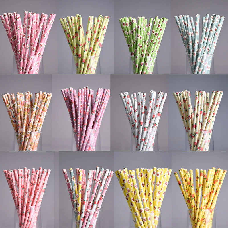 

New 50pcs/lot Colorful Drinking Paper Straws For Kids Wedding Birthday Party drinking Prom Straws Vintage Retro Floral Tubes