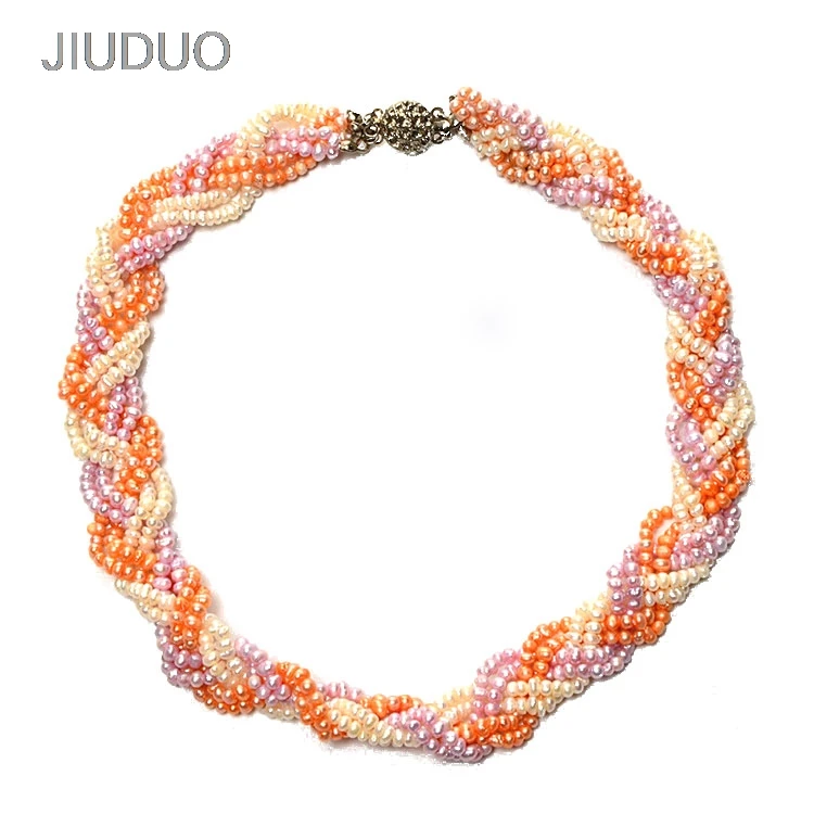 

JIUDUO Western jewellry 100% Freshwater Pearl Necklace muti-strand & colorful 14-15mm Natural Pearl Necklace free shipping