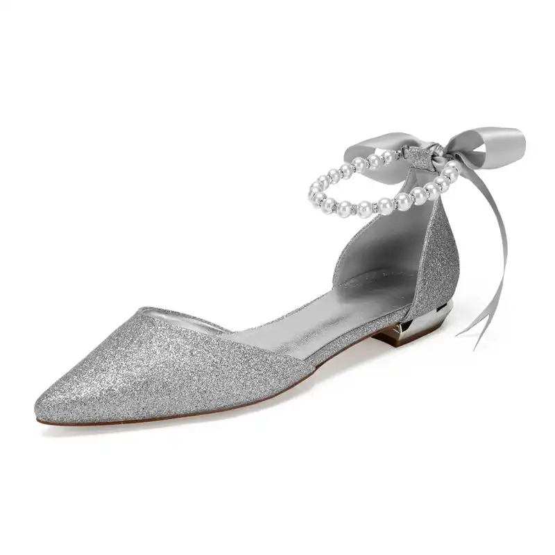 silver flat evening shoes
