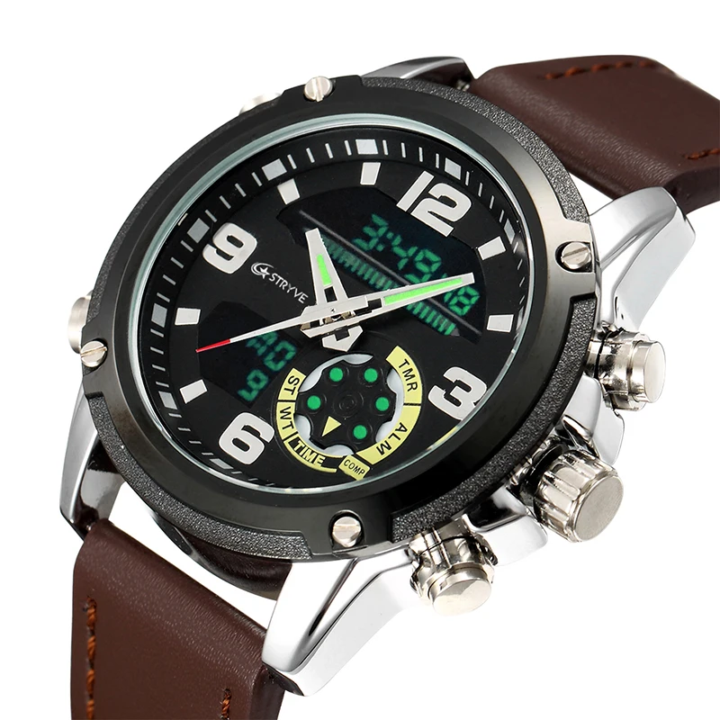 

New designer Mne's Luxury Brand STRYVE Watches S8017 Dual Movement Relojs Male Fashion hot sales leather men's wristwatches