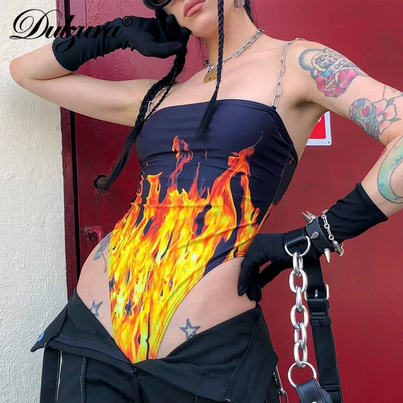 

Dulzura 2019 summer women bodysuit sexy strap fire cute one piece rompers streetwear clothes body party festival club bodycon