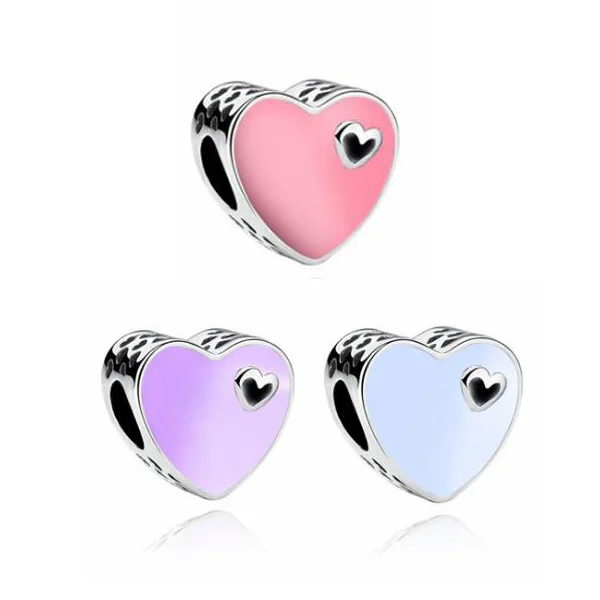 

Maxi Small Enamel Love Hearts Beads Charms Fit Pandora Bracelets Necklaces for Women Hot Sale DIY Party Jewelry Femme Collier