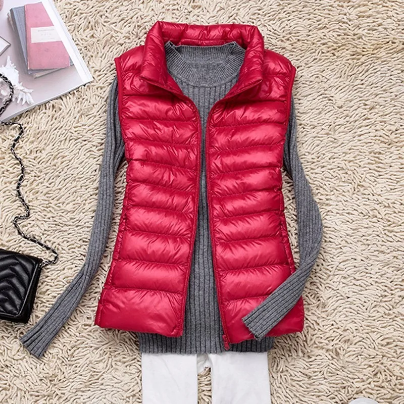 Autumn Winter Women Waistcoat 90% White Duck Down Gilet 2018 New Fashion Zipper Sleeveless Jacket Hooded Warm Vest Female ZXT004