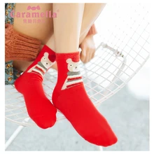 Caramella/женские носки красивые хлопковые красные носки с милыми забавными мультяшными принтами счастливого кота, носки с пингвинами для девочек, рождественский подарок