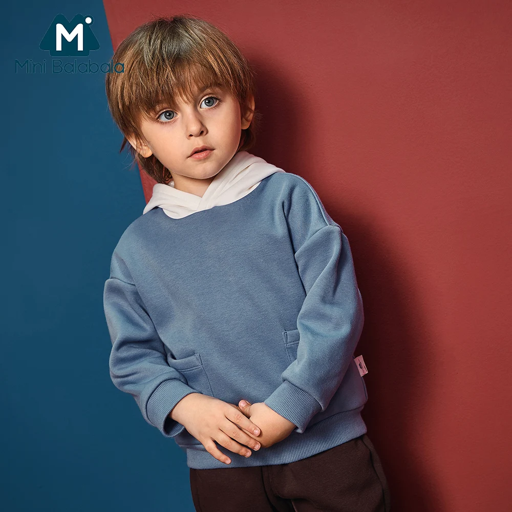 

Mini Balabala Kids Hoodie Sweatshirt Toddler Boys Contrast Hooded Cotton Thermal Pullover Children Outwear Clothes Clothing 2-7T