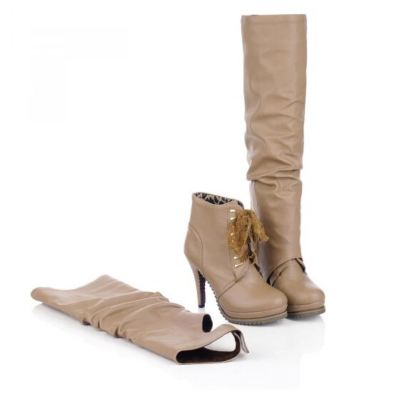 new 2015 fashion knee high boots women lace up ankle boot two