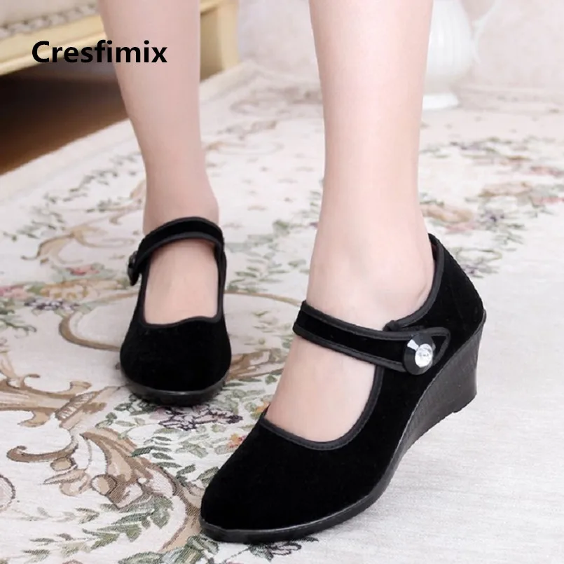 Cresfimix Confortable Hôtel De Taille Compensé Travail Accrue Noir Mode Femme Chaussures Talon Danse b A Dame A2387 1EwEWqr8U