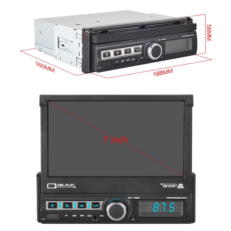 Essgoo 1 Din Car Multimedia Auto Radio Retractable Touch Screen Autoradio Stereo Video Player Support Bluetooth Rear View Camera