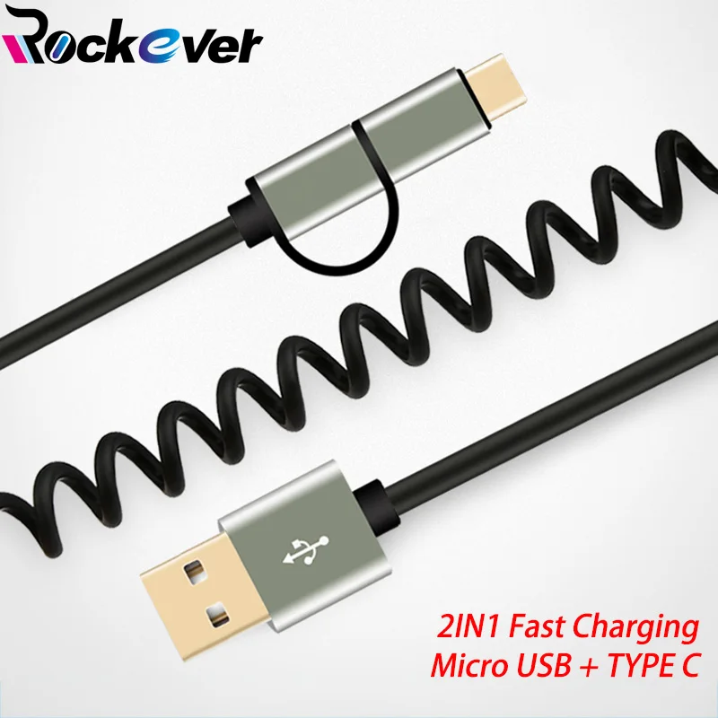 

USB 3.1 Type C Micro USB Cable 2A Fast Charger Data Spring Cable For Samsung Galaxy s6 s7 S8 S9 Plus A3 A5 A7 j5 j7 Note 4 5 8