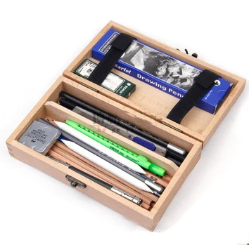 

18Pcs wooden Foldable Pencil case art Set,Pencil+Eraser+Extender+ Knife,Art Supplies Stationery sketch set stationary holder