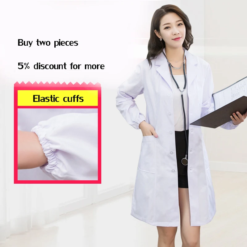 Высокое качество салон красоты комплекты униформа для сотрудниц спа-салонов для мужчин и женщин медицинский хирургический аптека комплекты белое пальто Уход Униформа - Цвет: woman-elastic cuffs