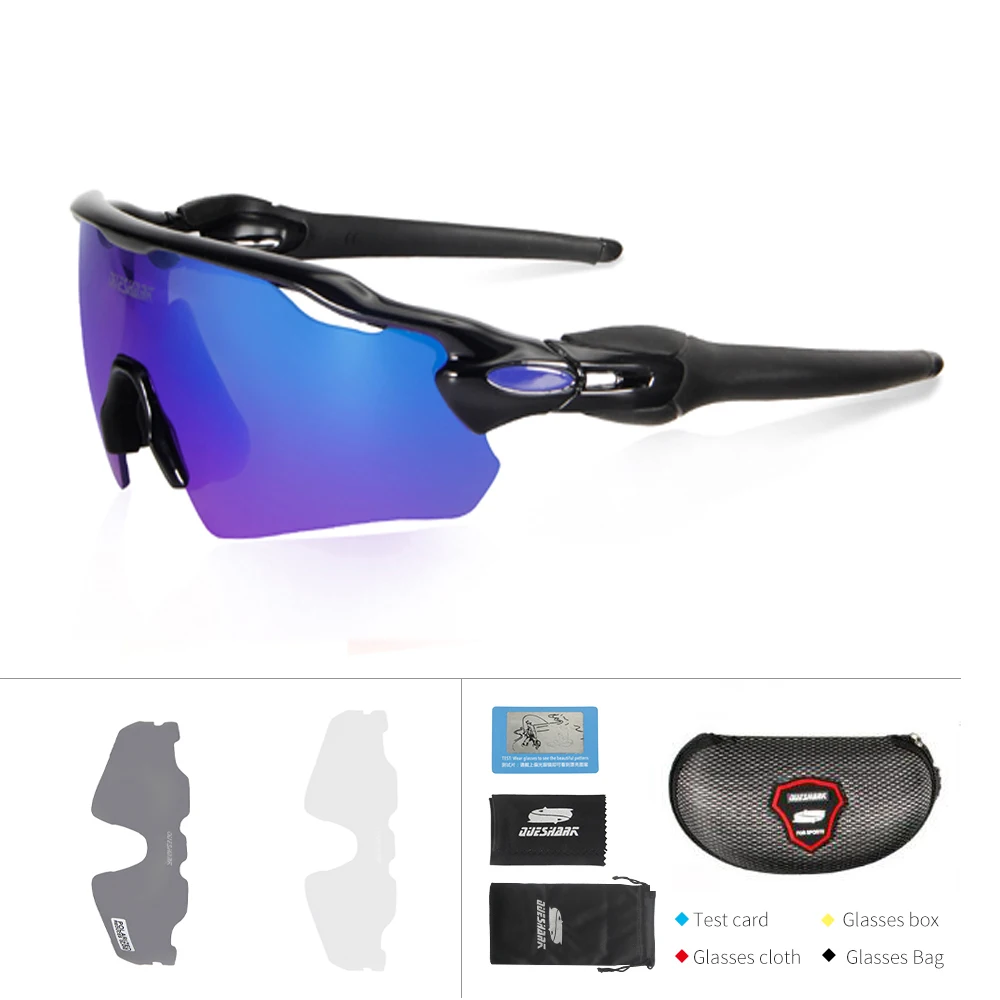Queshark, профессиональные, UV400, поляризационные, велосипедные очки, для улицы, для горного велосипеда, MTB, для велосипеда, солнцезащитные очки, Oculos Ciclismo - Цвет: Black